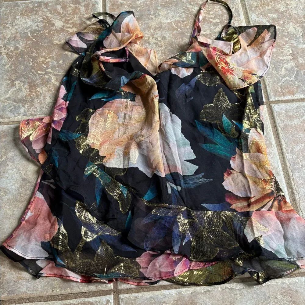 Nicole Miller Black and Orange Ruffled Camisole